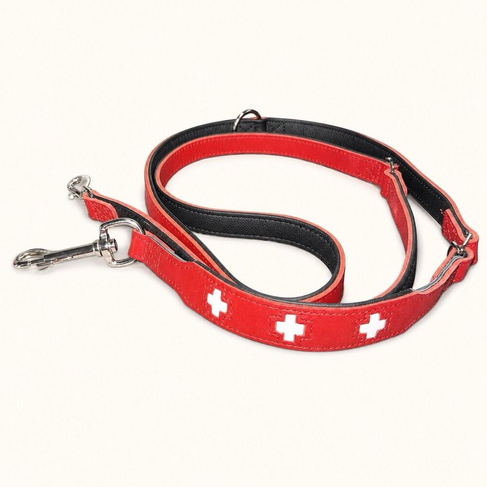 HUNTER Swiss Red Leather Dog Training Leash 3 Way Adjustable 78inch Germany